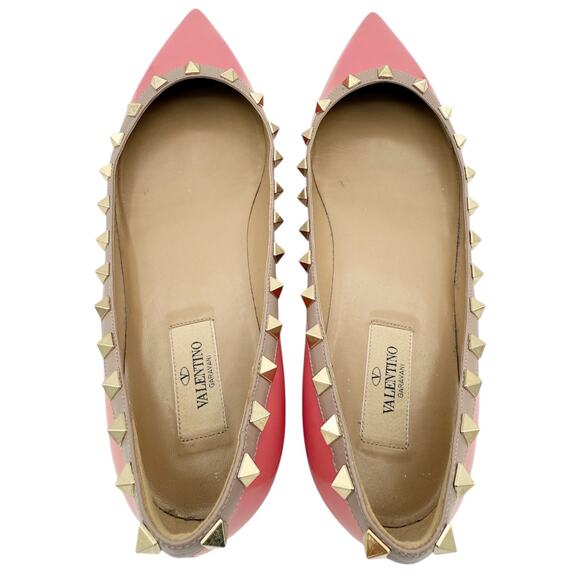 Valentino Garavani Rockstud Ballet Flat Shoes Pink Patent Leather Size 40 US 10 - Picture 5 of 15